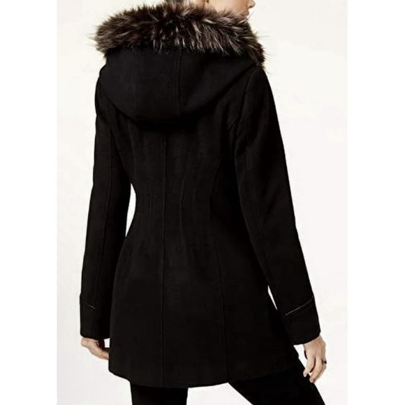 Maralyn & Me Juniors' Faux-Fur-Trim Asymmetrical Hooded‎ Coat, Black Size Small - Picture 2 of 13